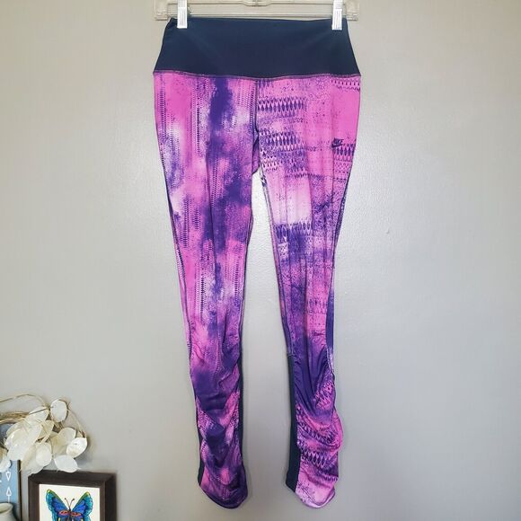 Nike Dri-Fit Leggings Women's Medium Purple Tie Dye Watercolor Running Training - Picture 1 of 8